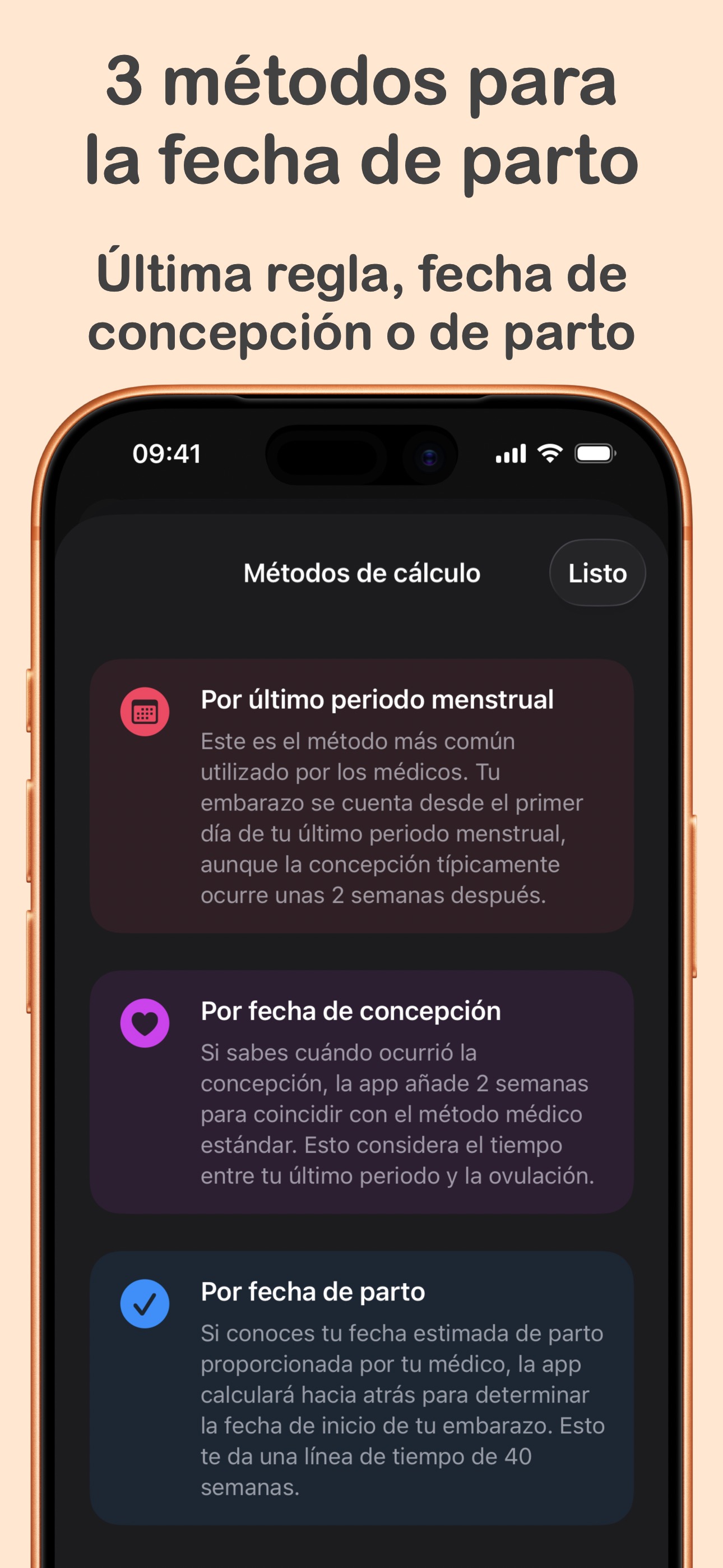 Widgets de pantalla de inicio mostrando la semana de embarazo